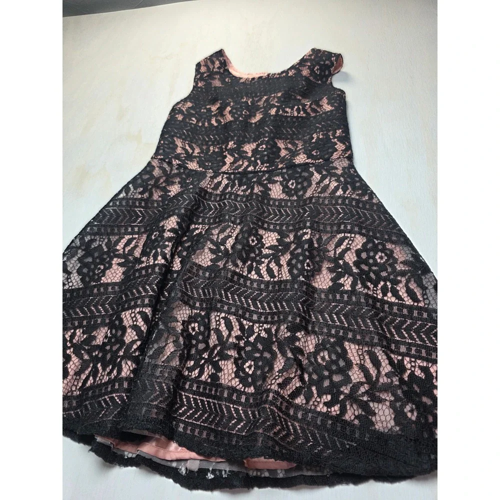 The Childrens Place Girls Black Lace Pink Satin Fit Flare Dress 14 Boho Classic